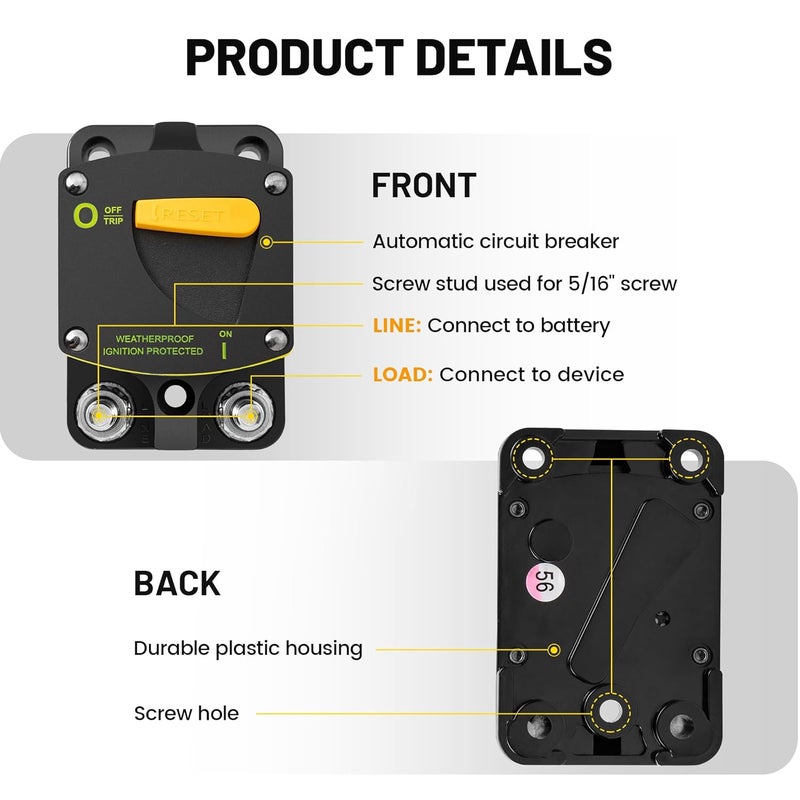 RED WOLF 200A Circuit Breaker Switch Manual Reset DC 12-24V, 5/16"-M8 Stud for Car Audio RV Marine Boat Truck Trolling Motors Stereo Audio Electronic Battery Solar System - Image 5
